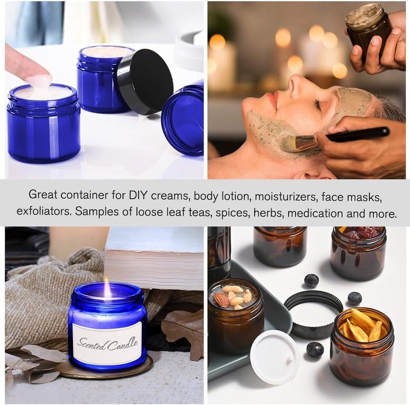 Tecohouse Small Glass Containers with Lids, 4 oz Glass Jars with Black Lids & Inner Liners,Blue and Amber Mini Travel Toiletries Container for Slime, Makeup, Cream, Lotion, Cosmetic - 2 Pack - Image 5